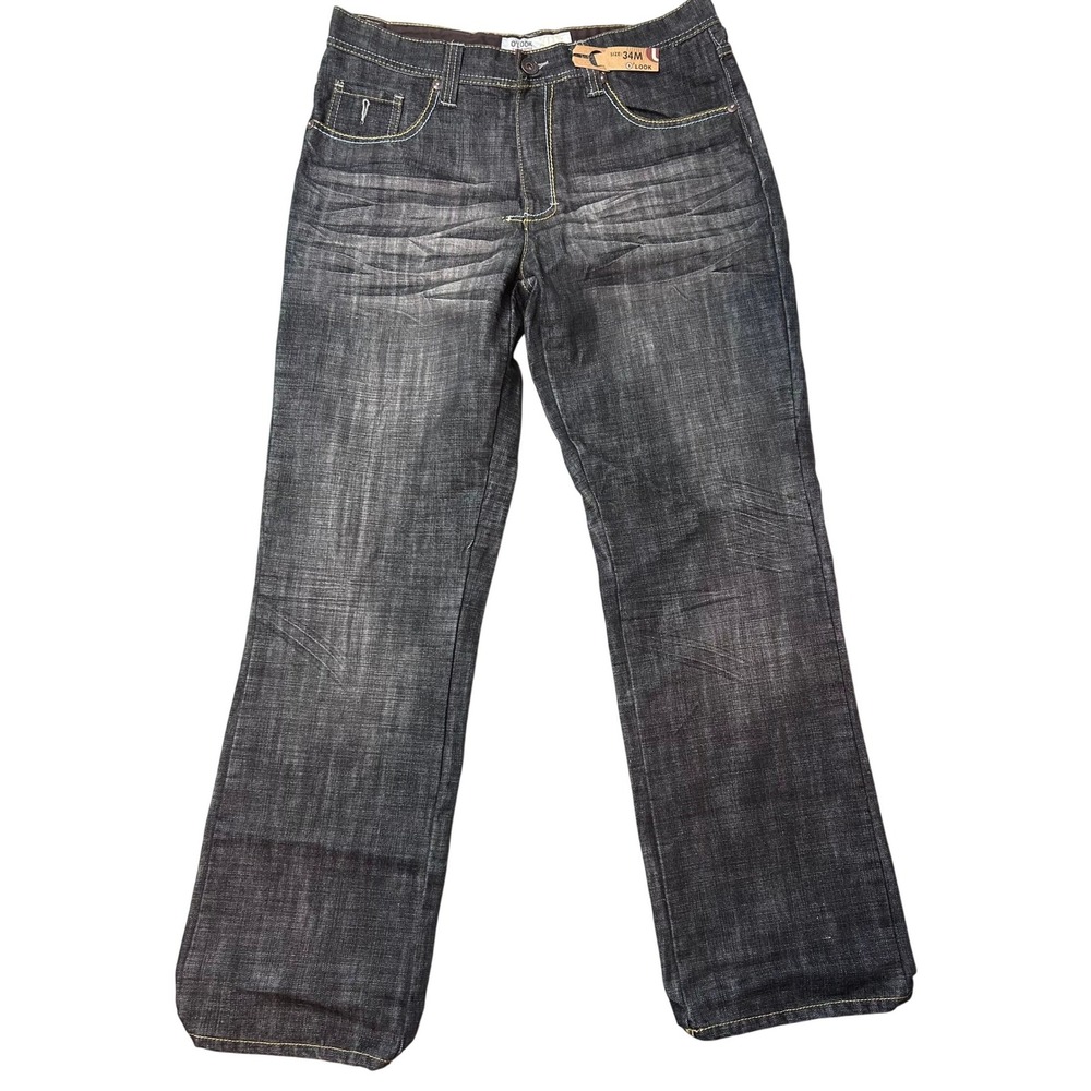 VTG Y2K O LOOK Jeans Women's 34M Dark Wash Distressed Bootcut Denim Jeans NWOT